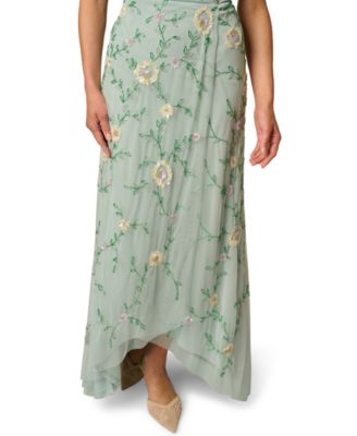 Women's Bead Flutter-Sleeve Midi Mesh Dress