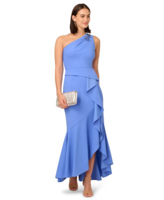 Women's Beaded One-Shoulder Crepe Gown