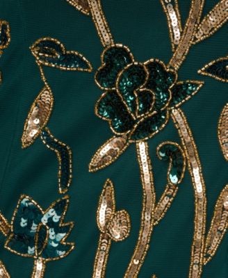 Women's Square-Neck Beaded Mesh Gown