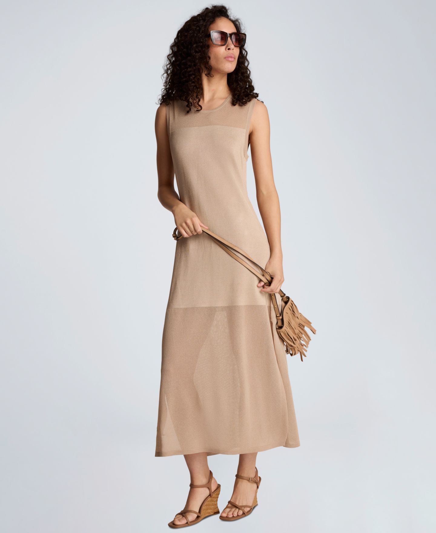 Женское платье Kenneth Cole Semi-Sheer Side-Slit Sleeveless, цвет: Серо-коричневый — фото 2