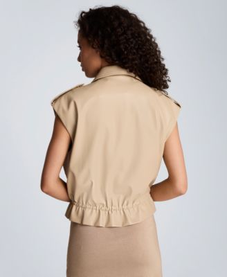 Women's Collared Sleeveless Drawcord Snap-Front Jacket