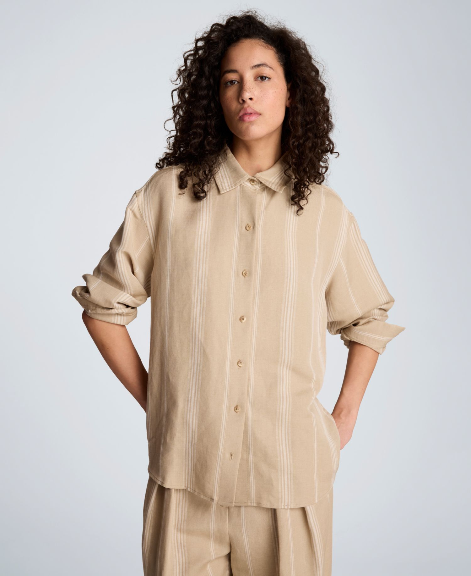 Women's Drop Shoulder Linen Boyfriend Shirt