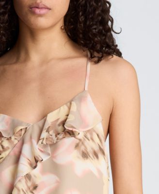 Women's Asymmetric Hem Ruffle Sleeveless Cami Top