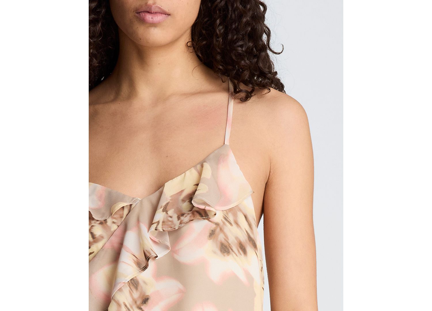 Women's Asymmetric Hem Ruffle-Sleeveless Cami Top