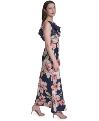 Women's Sleeveless Drape Neck Printed Gown