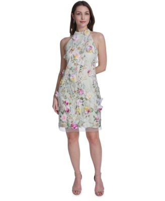 Women's Sleeveless Mock Neck Floral Embroidered Dress