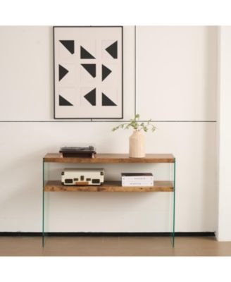 Streamdale MDF Console Table, Big Side Table, Walnut Tempered Glass Desk, Entry Table