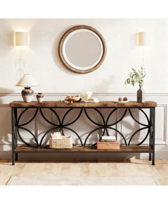 70.9" Narrow Console Table Industrial Sofa Table Entryway Storage 2-Tier Shelf