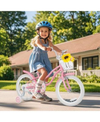 18 Inch Kids Bike with Training Wheels and Basket for Boys & Girls-4-8 Years