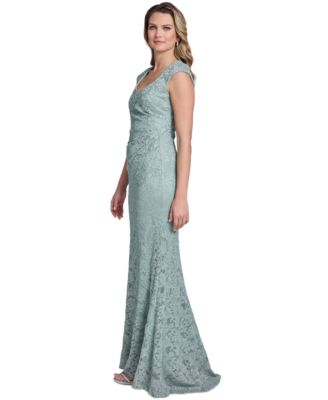 Women's Extended Cap-Sleeve Sweetheart Neck Side Tuck Gown