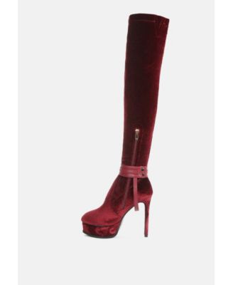 Rag and Co Womens Bison High Heeled Long Velvet Boots