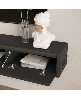 Floating TV Stand with LED Lights & Power Outlet