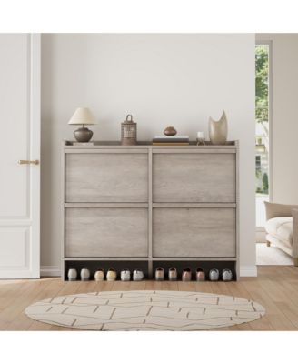 Shoe Cabinet with 4 Flip Drawers, Hidden Shoe Storage Organizer for Entryway, Wooden Shoe Rack with Adjustable Shelf, Cupboard