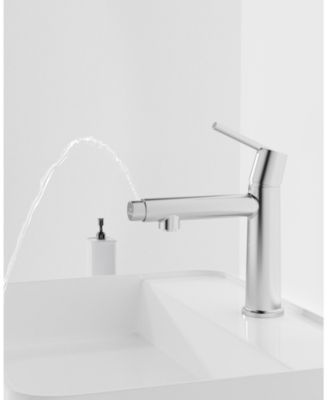 Chrome Single Handle Bathroom Faucet, 1/3 Holes, Fountain and Flow 2 Modes, Deck Mounted, with 9/16" Hoses