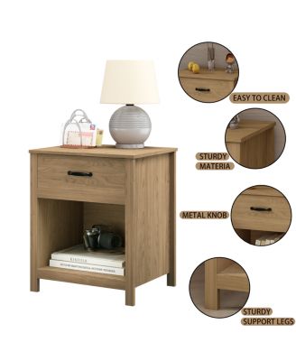 Wood Nightstand with Drawer and Open Shelf