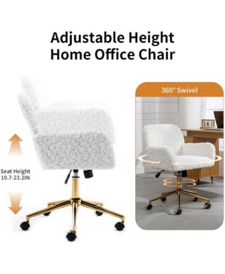 Faux Fur Home Office Chair, Adjustable Swivel Desk Chair, Upholstered Computer Chair with Wheels and Gold Base for Home Office