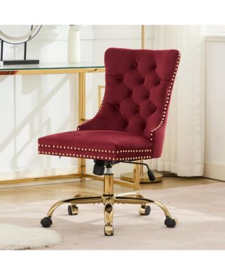 Velvet Upholstered Office Chair, Tufted Button Desk Chair, Adjustable Swivel Computer Chair with Metal Base, Nailhead for Home Office