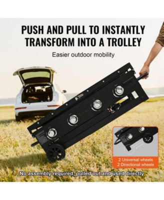  Commercial Propane Gas Griddle on Cart with Side Shelves, 4 Burners