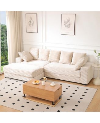 Streamdale  Corduroy Sectional Sofa w/ Storage Ottoman and Pillows