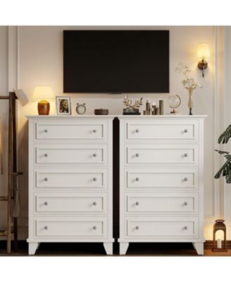 White 5 Drawer Dresser Wooden Storage Chest with Exquisite Metal Handles