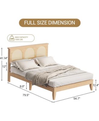 Bed Frame With Headboard Farmhouse Platform Bed LED Wooden Slats No Box Spring Durable