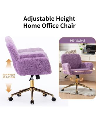 Faux Fur Home Office Chair, Adjustable Swivel Desk Chair, Upholstered Computer Chair with Wheels and Gold Base for Home Office