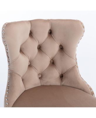 Velvet Swivel Bar Stools Set of 2, Adjustable Counter Height Chairs with Nailhead Trim and Silver Metal Base for Kitchen Island.