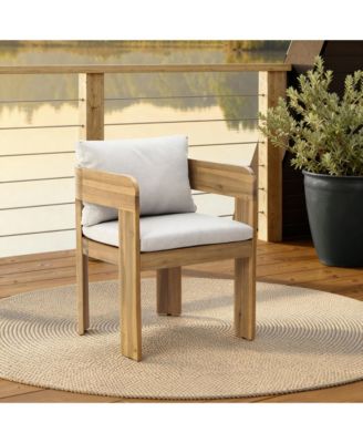 Set of 2 Outdoor Patio Chairs, Acacia Wood Accent Chairs with Cushions and Arms, Outdoor Dining Chairs for Porch, Balcony, and Garden