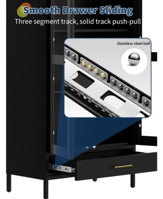 55" Tall Kitchen Pantry Cabinet, Arched Display with Glass Doors, 2 Drawers & Adjustable Shelves for Living, Dining Room