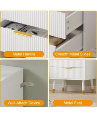 4 Drawer Dresser Set of 2 for Bedroom, Modern Closet Dressers Chest of Drawers, Storage Chest Cabinet Organizer Unit, Small Fluted Nightstand