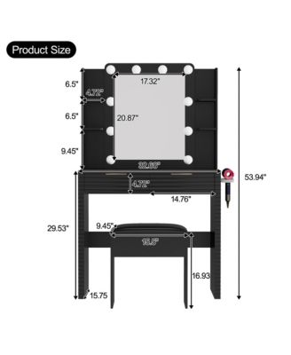 Mirror With 10 LED Bulbs Fluted Front Feature Makeup Vanity Desk Set