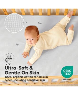 2-Pack Protect+ Waterproof Crib Mattress Protector Covers, Quin Quilted Cotton Baby Mattress Topper, Toddler Crib Sheets