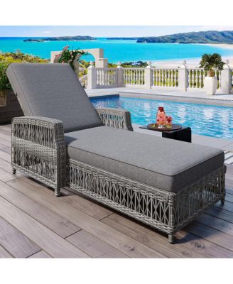 Outdoor Long Reclining Chaise Lounge with Armrests