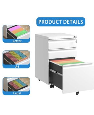 3 Drawer Mobile File Cabinet with Lock, Metal Filing Cabinets for Home Office Organizer, Fit A4/Letter/Legal