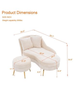 Indoor Chenille Chair with Left Armrest & Lumbar Pillow, Lounge SofaFootstool