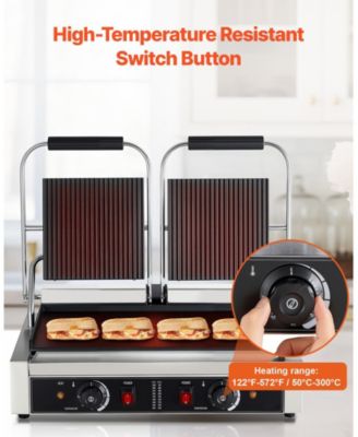 3600W Commercial Electric Panini Press Grill with Dual Plates and Temperature Control
