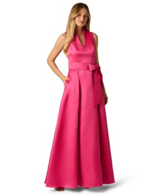 Petite V-Neck Tie-Front Ball Gown