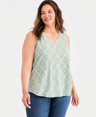 Plus Size Printed V-Neck Tank Top
