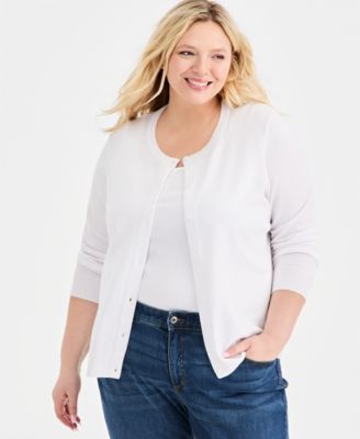 Plus Size Button-Front Long-sleeve Cardigan