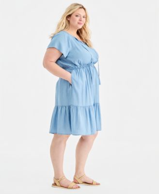 a line dress yellow Cotton Poplin A-Line Deep Neck Maxi Tier Custom Size (Free) / Regular (5'2