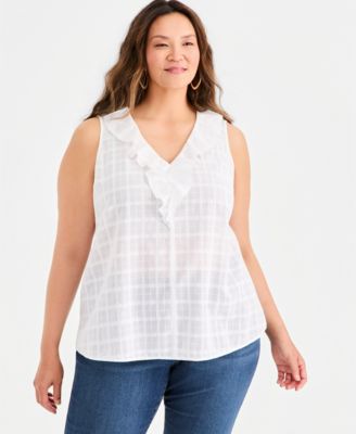 Plus Size Ruffle V-Neck Sleeveless Top