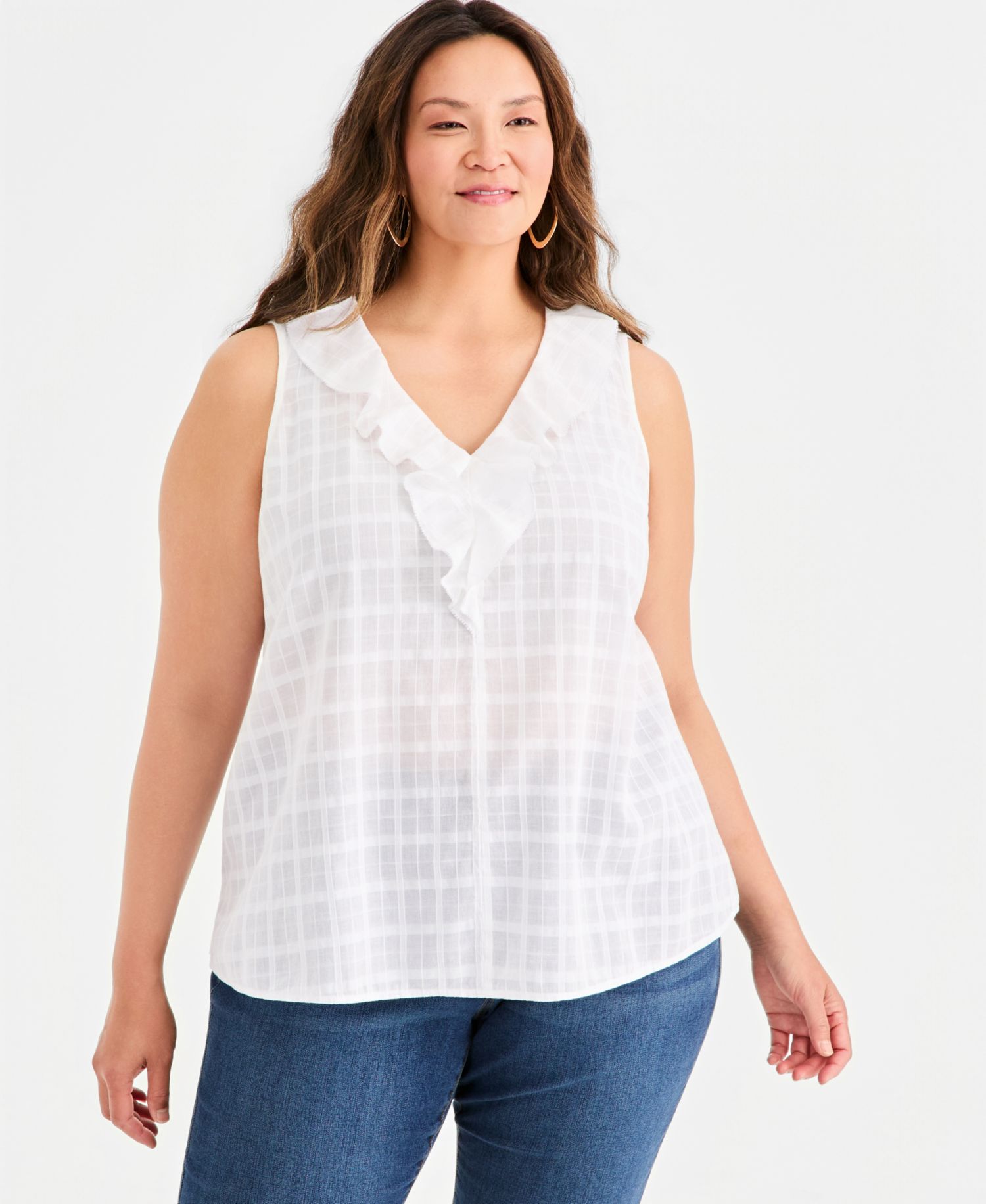Petite Cotton Sleeveless V-Neck Top