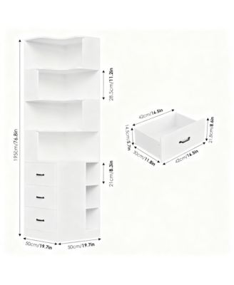 Corner Bookshelf L-Shaped 4-Tier 3 Drawers 3 Cubbies