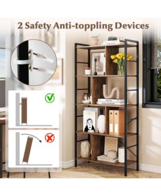 5-tier Bookcase 61 Inch Tall Industrial Bookshelf with Metal Frame