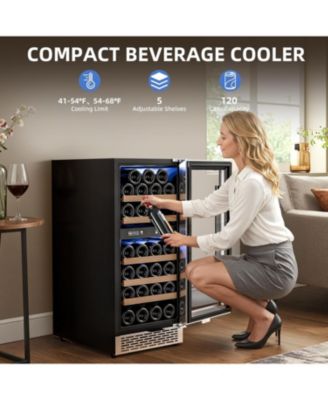 15" Wine Cooler, 27 Bottle Dual Zone Wine Fridge, 3.1 Cu.Ft