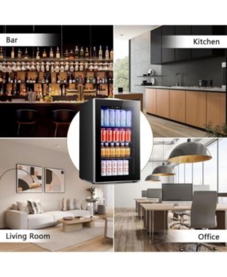 2.3 Cu.Ft Beverage Refrigerator, 95 Can Mini Fridge, Glass Door
