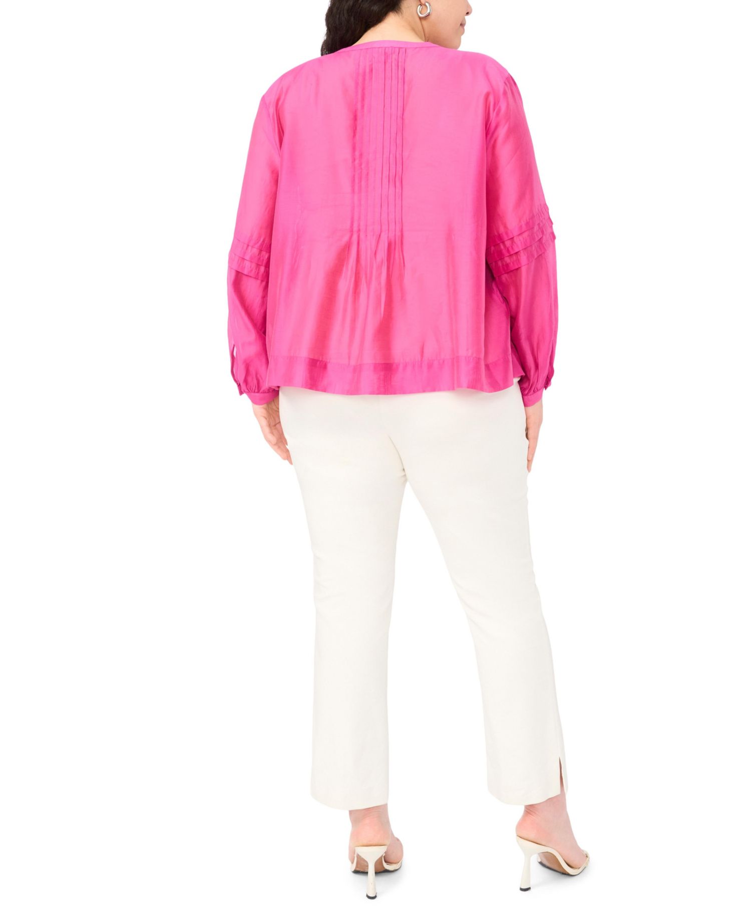 Plus Size Stand Collar Front Shoulder Pleats Button-Down Top