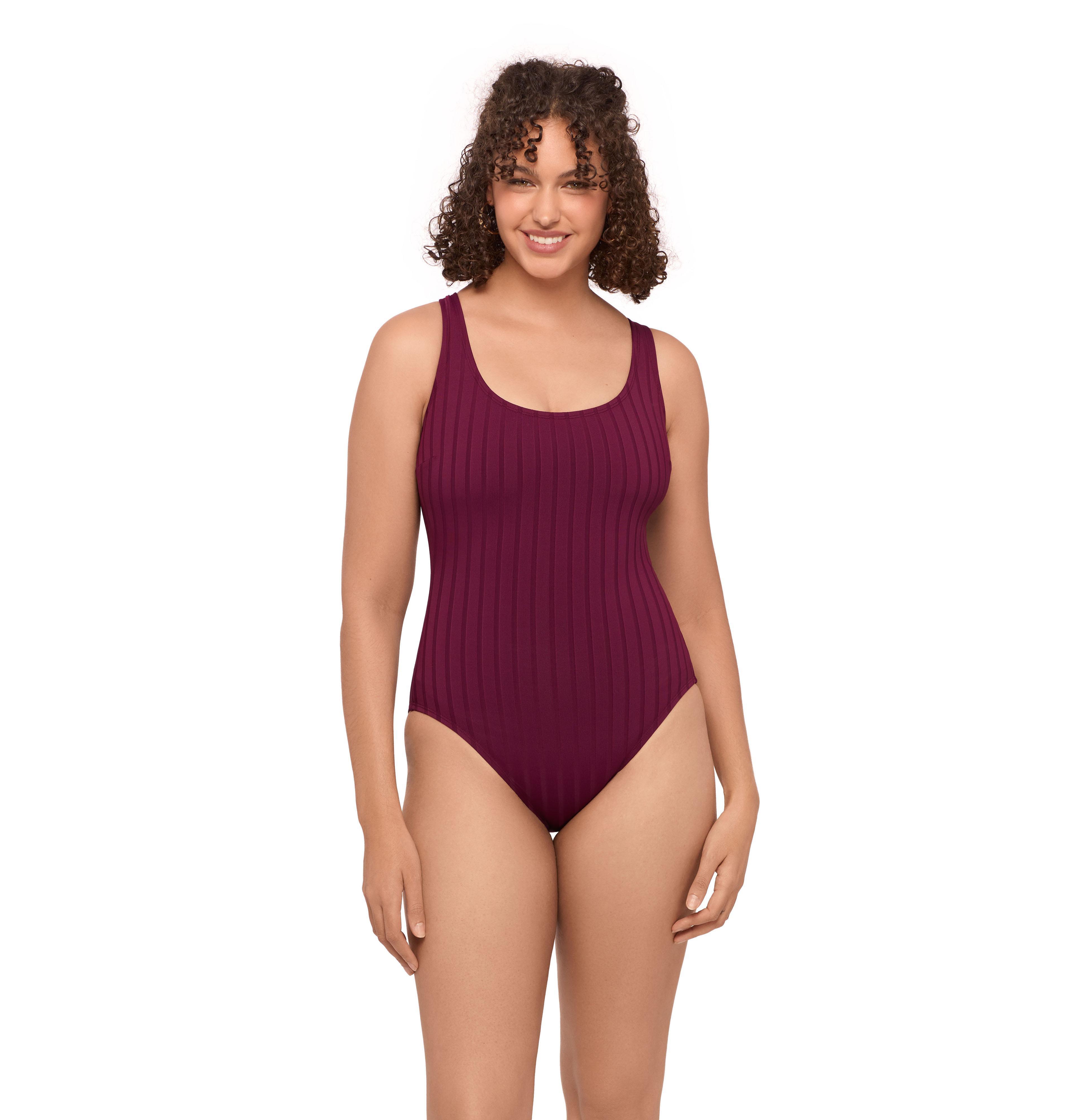 S3 Apparel Women's Smoothing and Sculpting Scoop Neck X-Back Wide Rib One-Piece Swimsuit