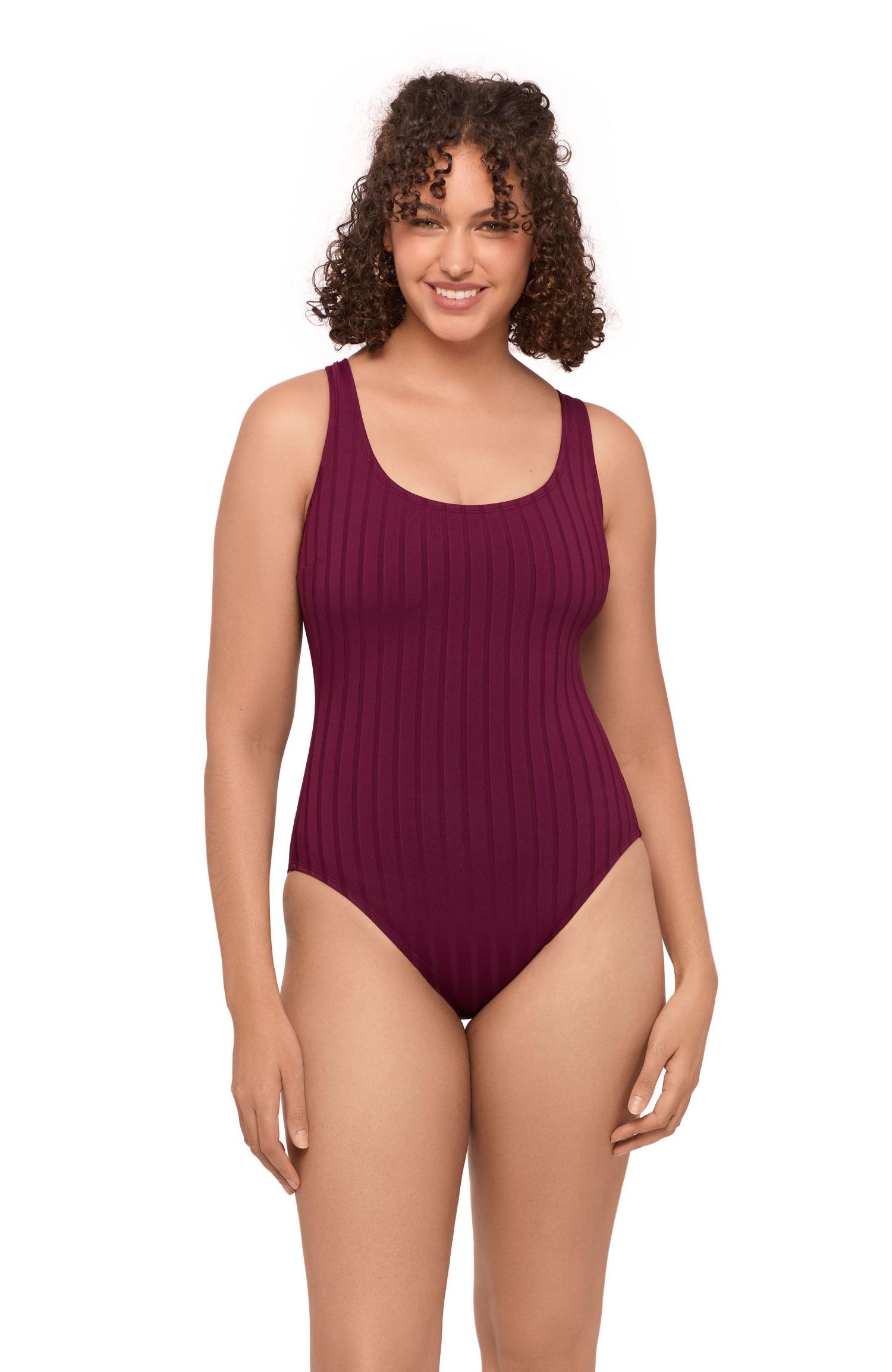 Women's Smoothing and Sculpting Scoop Neck X-Back Wide Rib One-Piece Swimsuit