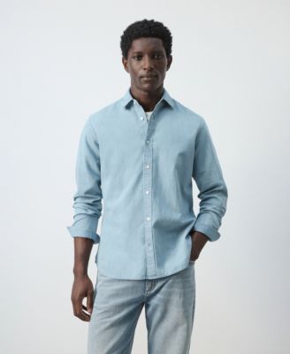 Men's Cotton-Linen Regular Fit Denim Shirt